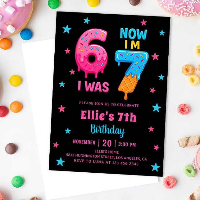 Invitation d'anniversaire Donut Six Sept Fille (Créateur téléchargé)