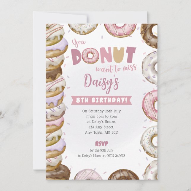 Invitation d'anniversaire Donuts empilés Rose & Vi (Devant)