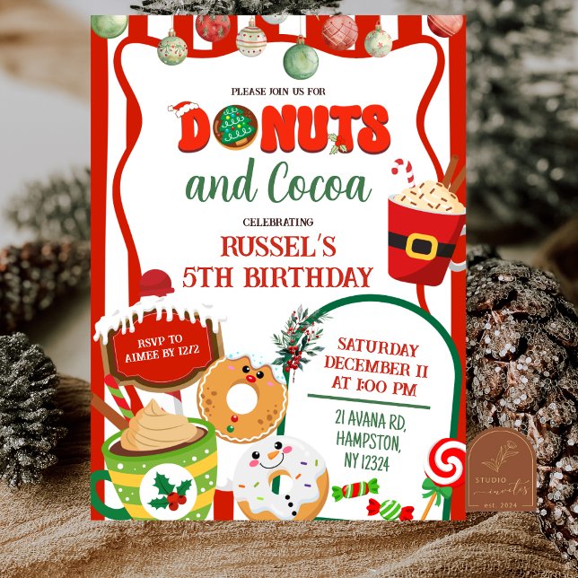 Invitation d'anniversaire Donuts et Cocoa verts et (Créateur téléchargé)