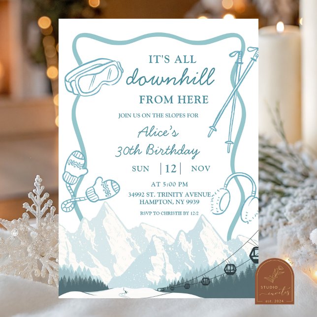 Invitation d'anniversaire Doodle Hiver Bleu pastel (Créateur téléchargé)
