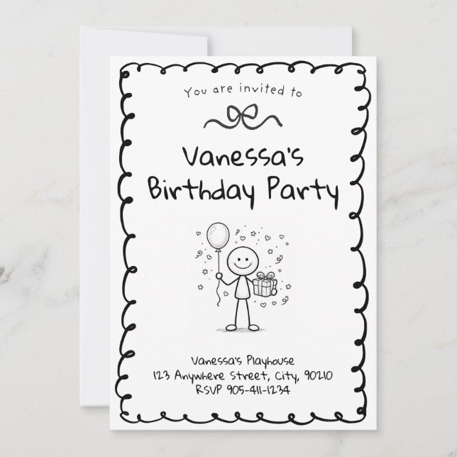 Invitation d'anniversaire Doodle - Invitation à fi (Devant)