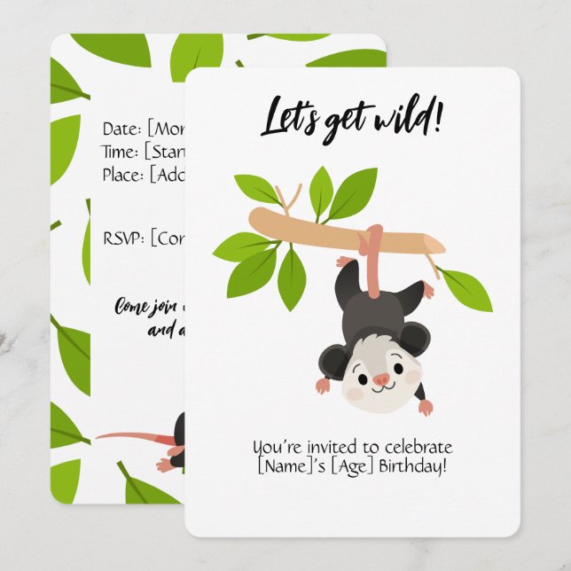 Invitation d'anniversaire d'opossum (Devant / Derrière)