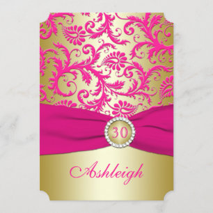 Invitation d'anniversaire d'or et de damassé rose