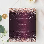 Invitation d'anniversaire d'or rose de Bourgogne<br><div class="desc">Pour un 21ème anniversaire élégant (ou tout âge). Une couleur arrière - plan bordeaux. Décoré de confettis d'or rose. Personnalisez et ajoutez un nom,  un âge et des détails de la fête. 1 feuille = 1 invite imprimé bord à bord.</div>