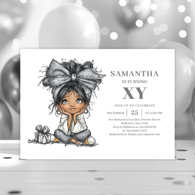Invitation d'anniversaire dorée pour adolescente c (Chic Whimsical Teen Girl Birthday Gold invitation)