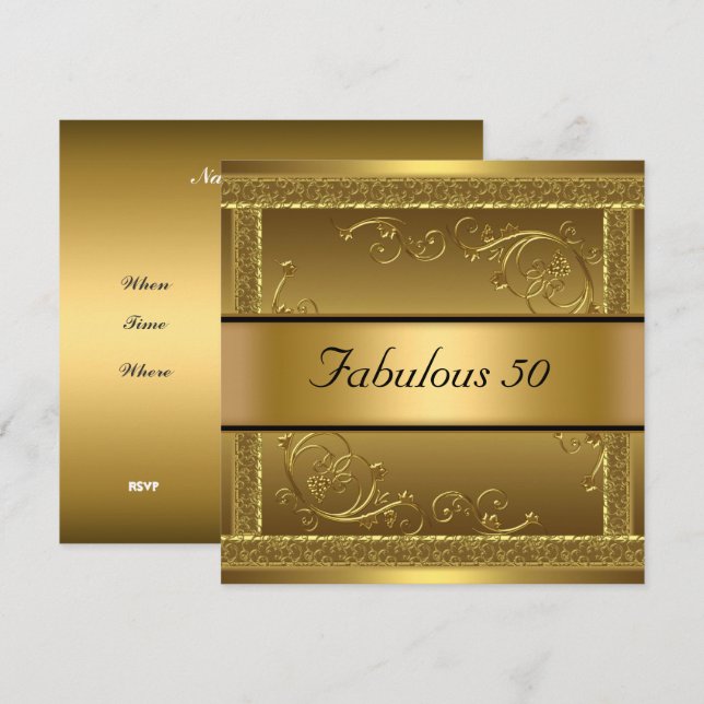 Invitation d'anniversaire dorée pour une fête fabu (Devant / Derrière)