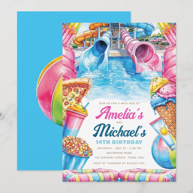 Invitation d'anniversaire double fête d'été Parc a (Devant / Derrière)
