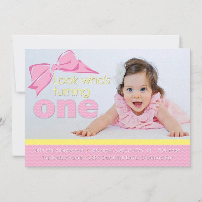Invitation d'anniversaire douce rose et jaune (Devant)