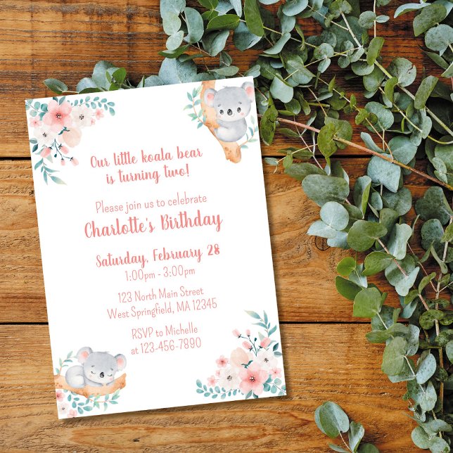 Invitation d'anniversaire d'ours koala (Créateur téléchargé)