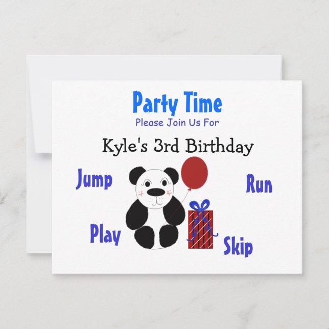 Invitation d'anniversaire d'ours panda (Devant)