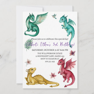 Invitation d'anniversaire dragon aquarelle