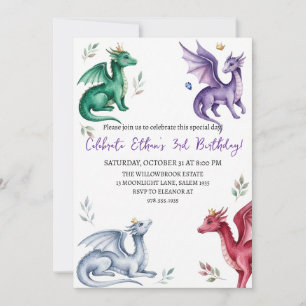 Invitation d'anniversaire dragon aquarelle