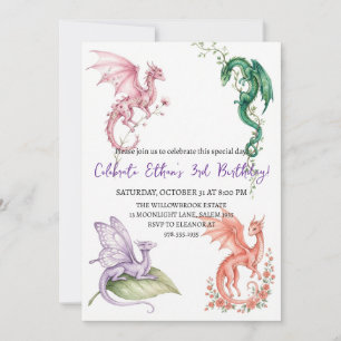 Invitation d'anniversaire dragon aquarelle