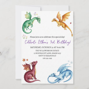 Invitation d'anniversaire dragon aquarelle