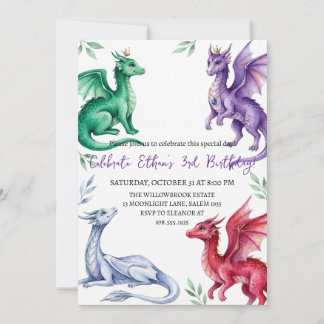 Invitation d'anniversaire dragon aquarelle
