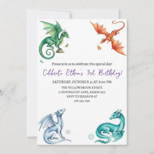 Invitation d'anniversaire dragon aquarelle