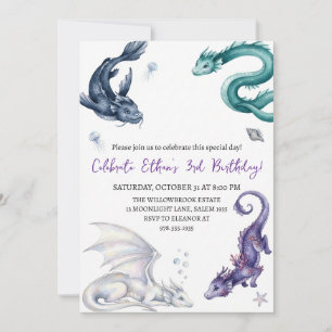 Invitation d'anniversaire dragon aquarelle