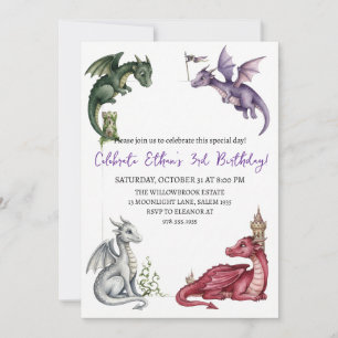 Invitation d'anniversaire dragon aquarelle