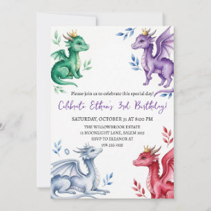 Invitation d'anniversaire dragon aquarelle