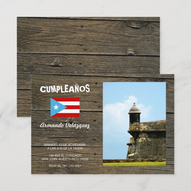 Invitation d'anniversaire Drapeau Céleste Porto Ri (Devant / Derrière)