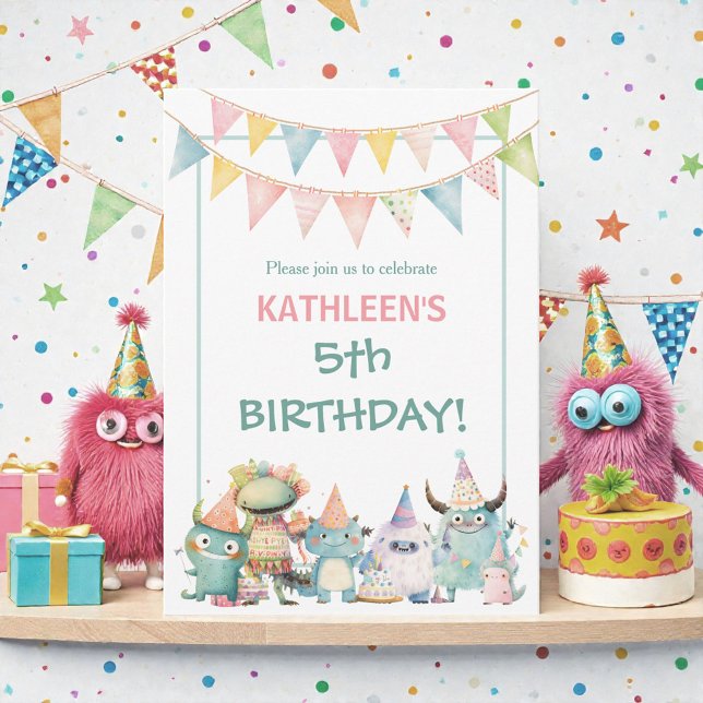 Invitation d'anniversaire drôle de monstres aquare (Créateur téléchargé)