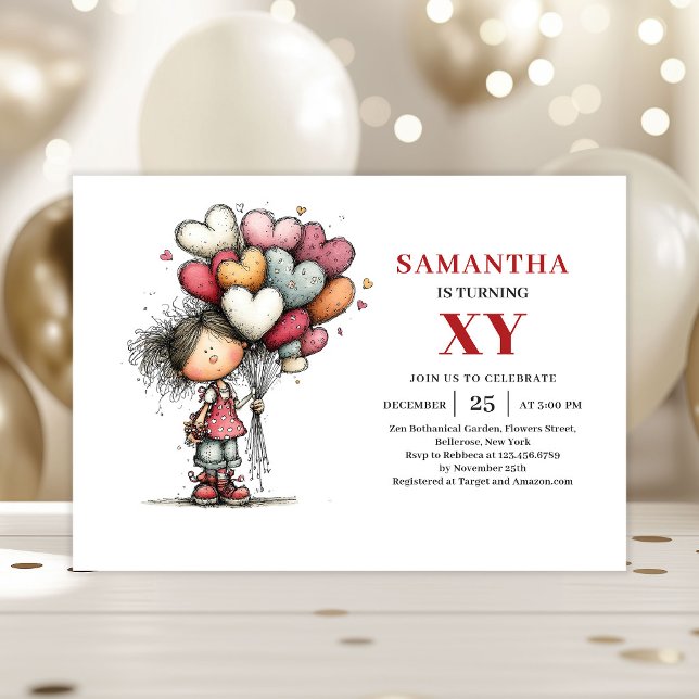 Invitation d'anniversaire drôle et fantaisiste pou (Funny Whimsy Girl Birthday invitation)