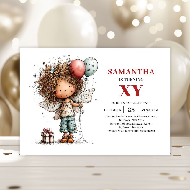 Invitation d'anniversaire drôle et ludique pour un (Funny Cartoon Girl Birthday Playful invitation)
