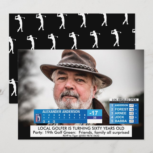 Invitation d'anniversaire drôle pour hommes Golf N (Devant / Derrière)