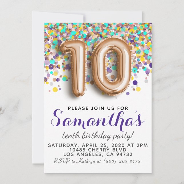 Invitation d'anniversaire du 10e Rose (Devant)