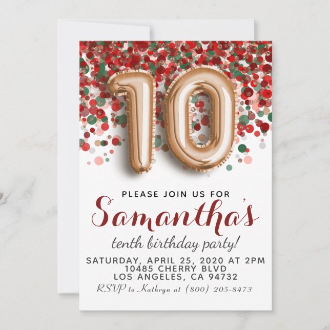 Invitation d'anniversaire du 10e Rose (Devant)