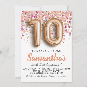 Invitation d'anniversaire du 10e Rose