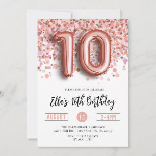 Invitation d'anniversaire du 10e Rose
