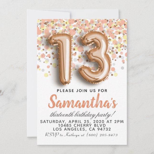Invitation d'anniversaire du 13e Rose (Devant)