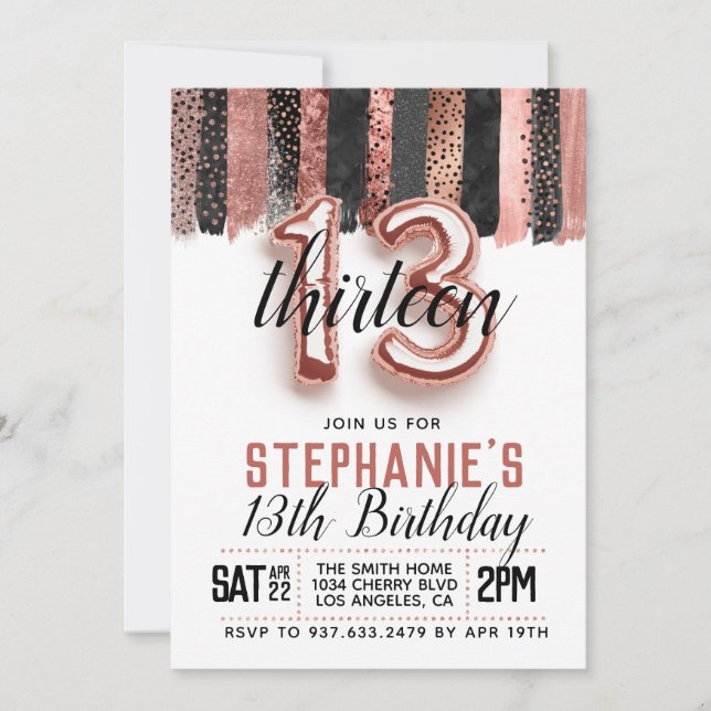 Invitation d'anniversaire du 13e Rose (Devant)