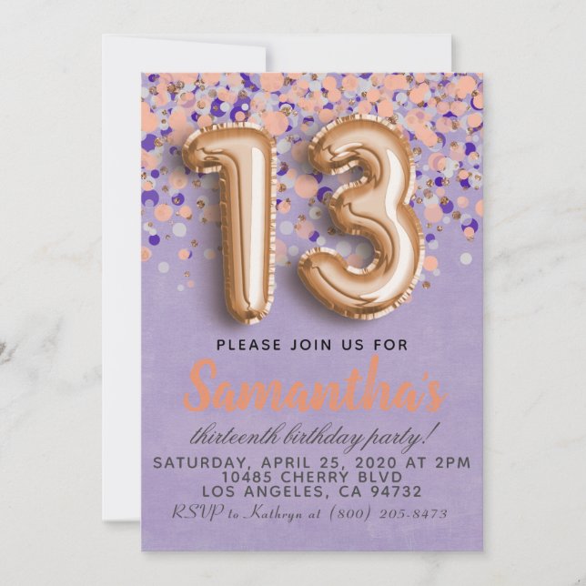 Invitation d'anniversaire du 13e Rose (Devant)