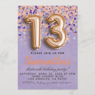 Invitation d'anniversaire du 13e Rose