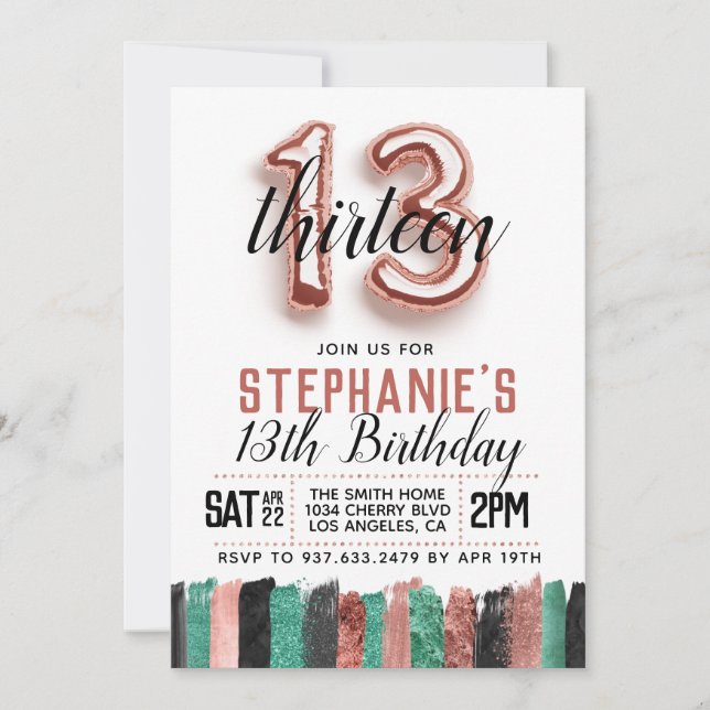 Invitation d'anniversaire du 13e Rose (Devant)