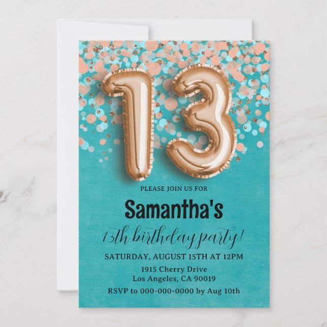 Invitation d'anniversaire du 13e Rose (Devant)