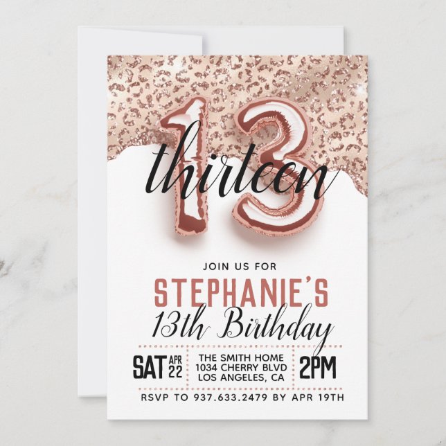 Invitation d'anniversaire du 13e Rose (Devant)
