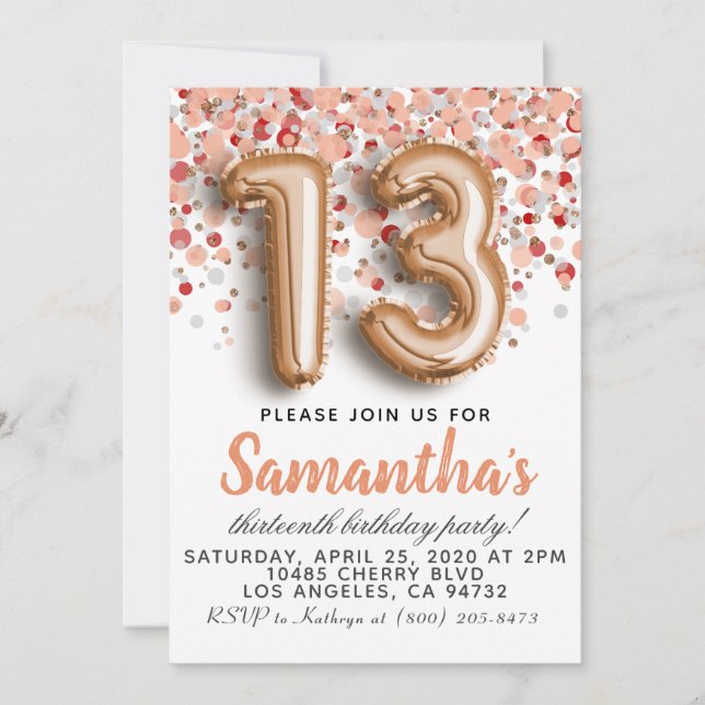 Invitation d'anniversaire du 13e Rose (Devant)