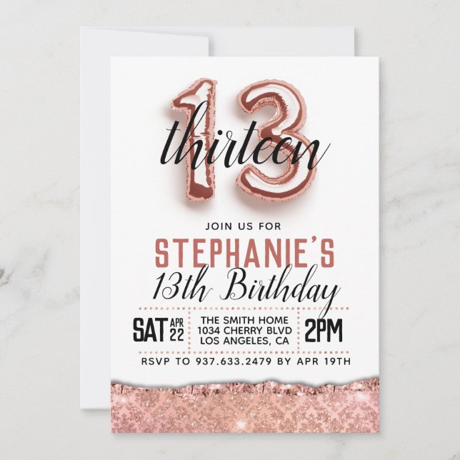 Invitation d'anniversaire du 13e Rose (Devant)