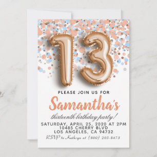 Invitation d'anniversaire du 13e Rose