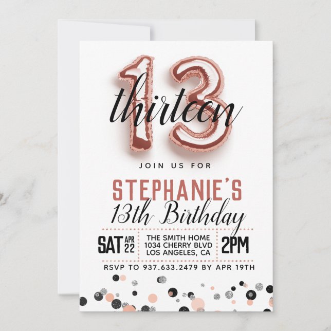 Invitation d'anniversaire du 13e Rose (Devant)