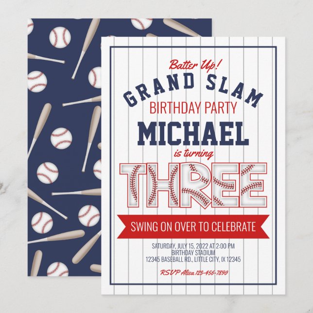 Invitation d'anniversaire du 3e baseball (Devant / Derrière)