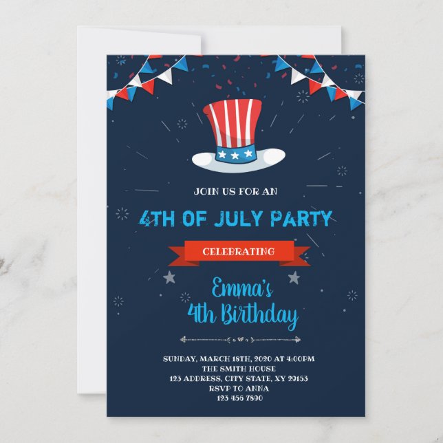 Invitation d'anniversaire du 4 juillet (Devant)