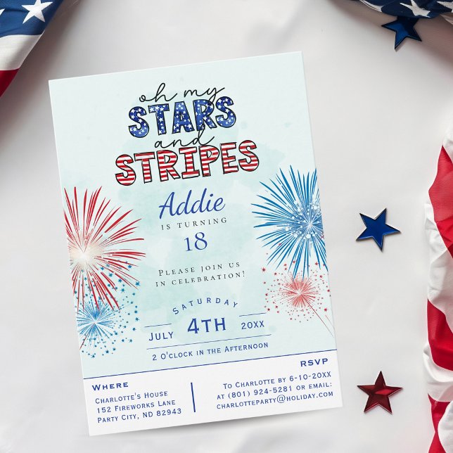 Invitation d'anniversaire du 4 juillet Étoiles et  (Créateur téléchargé)
