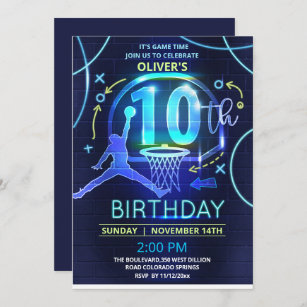Invitation d'anniversaire du basket-ball de néon