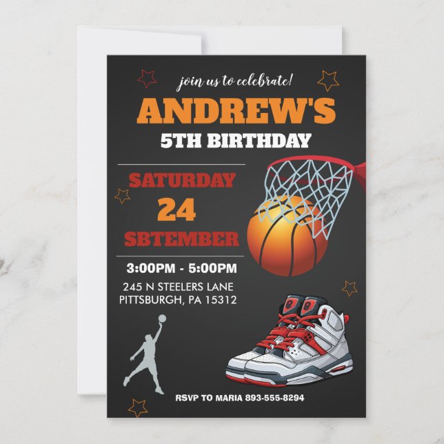 Invitation d'anniversaire du basket-ball orange no (Devant)