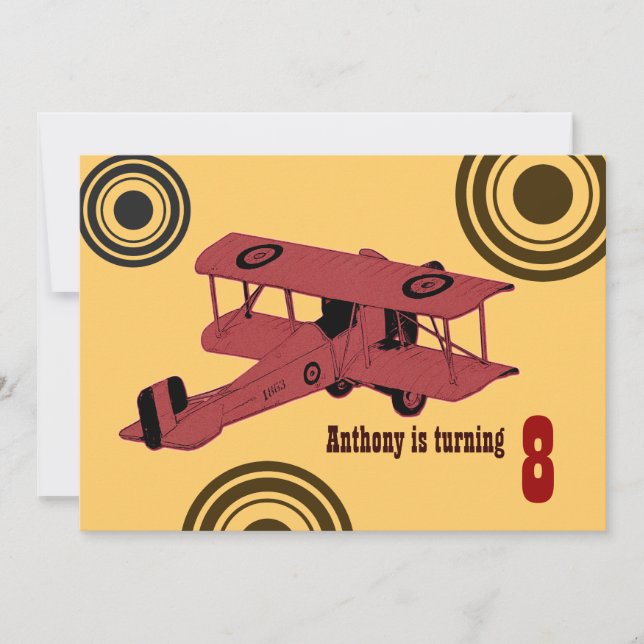 invitation d'anniversaire du biplane vintage rouge (Devant)