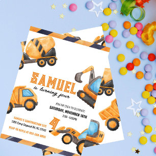 Invitation d'anniversaire du camion de constructio